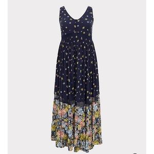 Torrid NAVY MIXED FLORAL CHALLIS BUTTON MAXI DRESS